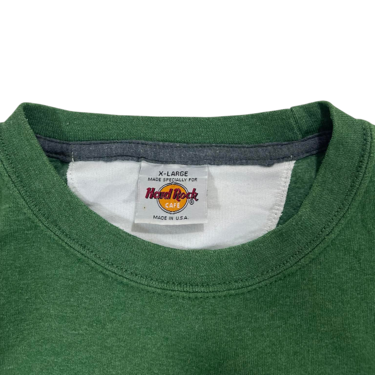 VINTAGE EMBROIDERED HARD ROCK CAFE BOSTON GREEN CREWNECK SWEATSHIRT (XL)