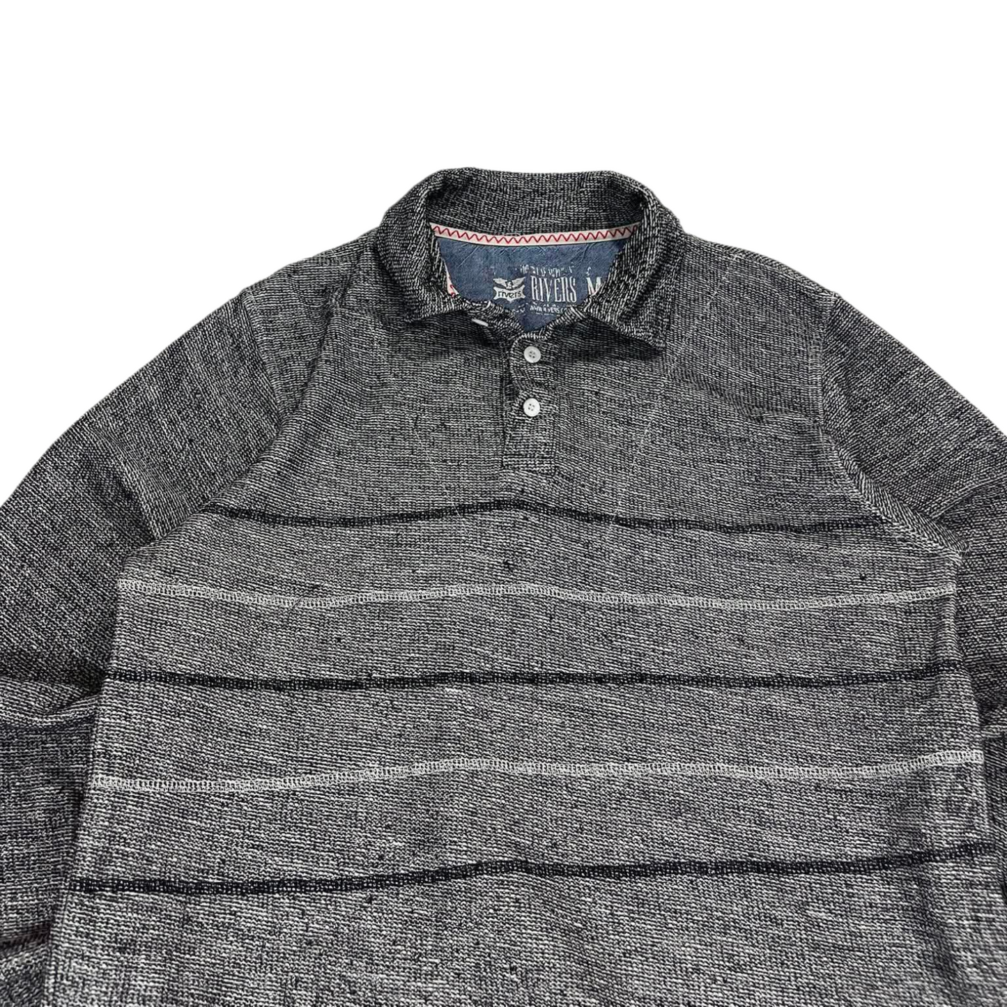 VINTAGE RIVERS GREY STRIPED LONG SLEEVE POLO SHIRT (M)
