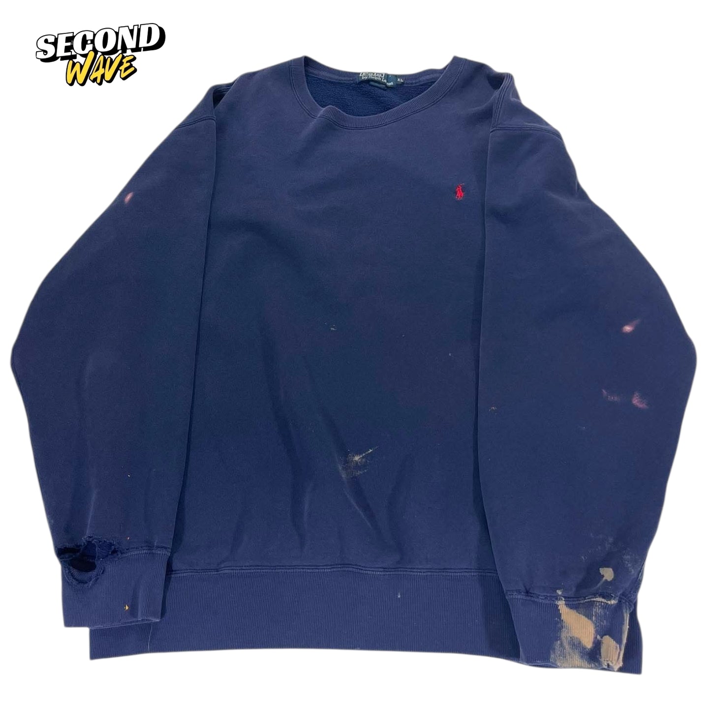 VINTAGE TRASHED RALPH LAUREN NAVY SWEATSHIRT (XL)