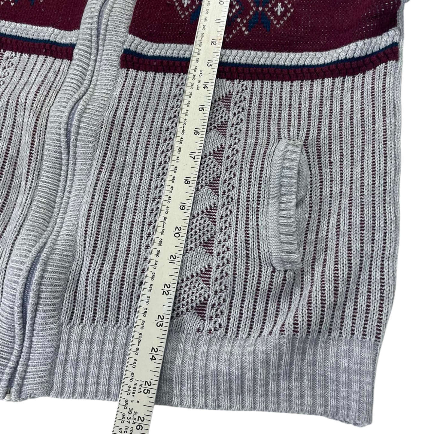 90S GRAY KNIT ZIP UP SWEATER (XL)