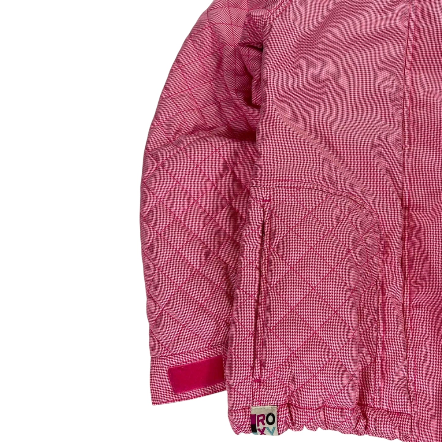 Y2K PINK ROXY JACKET WITH HOOD AND ZIPPER POCKETS (M)