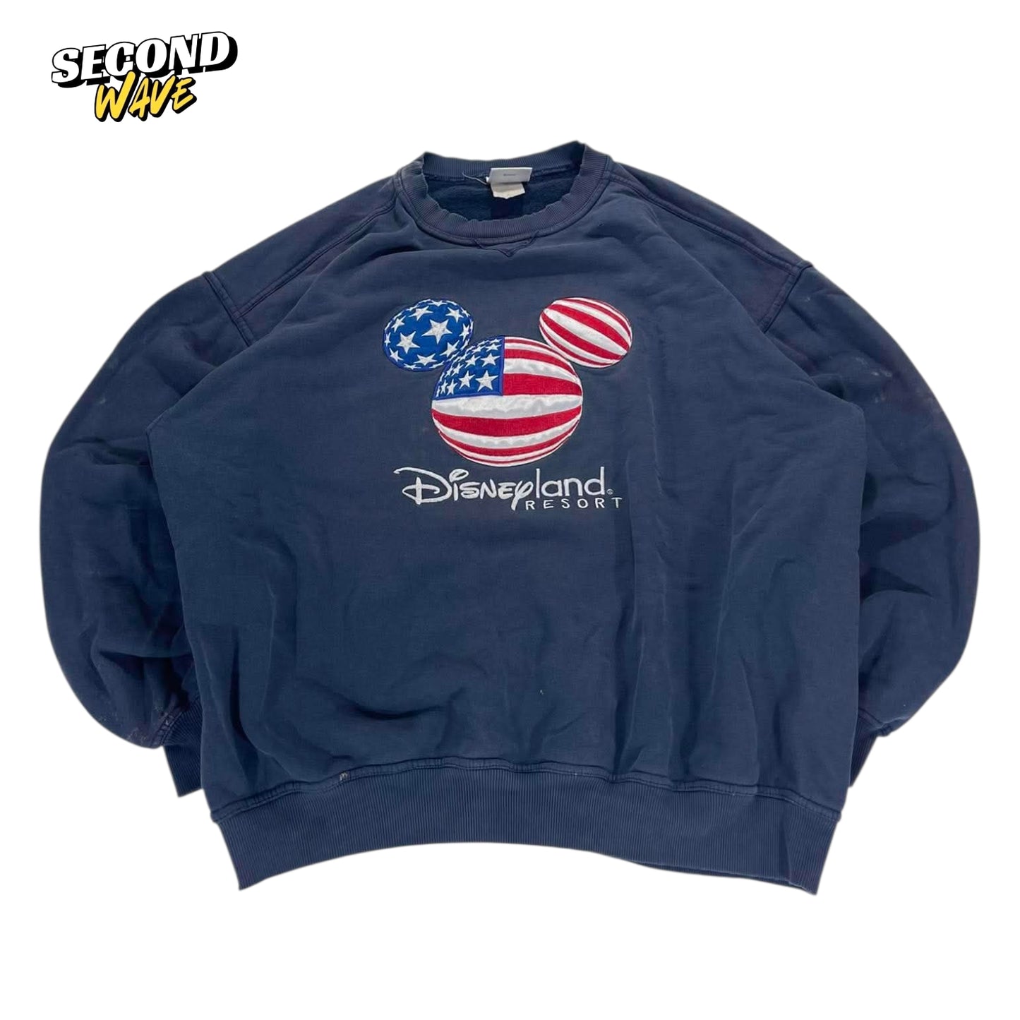 TRASHED DISNEYLAND RESORT SWEATSHIRT WITH AMERICAN FLAG DESIGN (L)