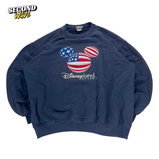 TRASHED DISNEYLAND RESORT SWEATSHIRT WITH AMERICAN FLAG DESIGN (L)