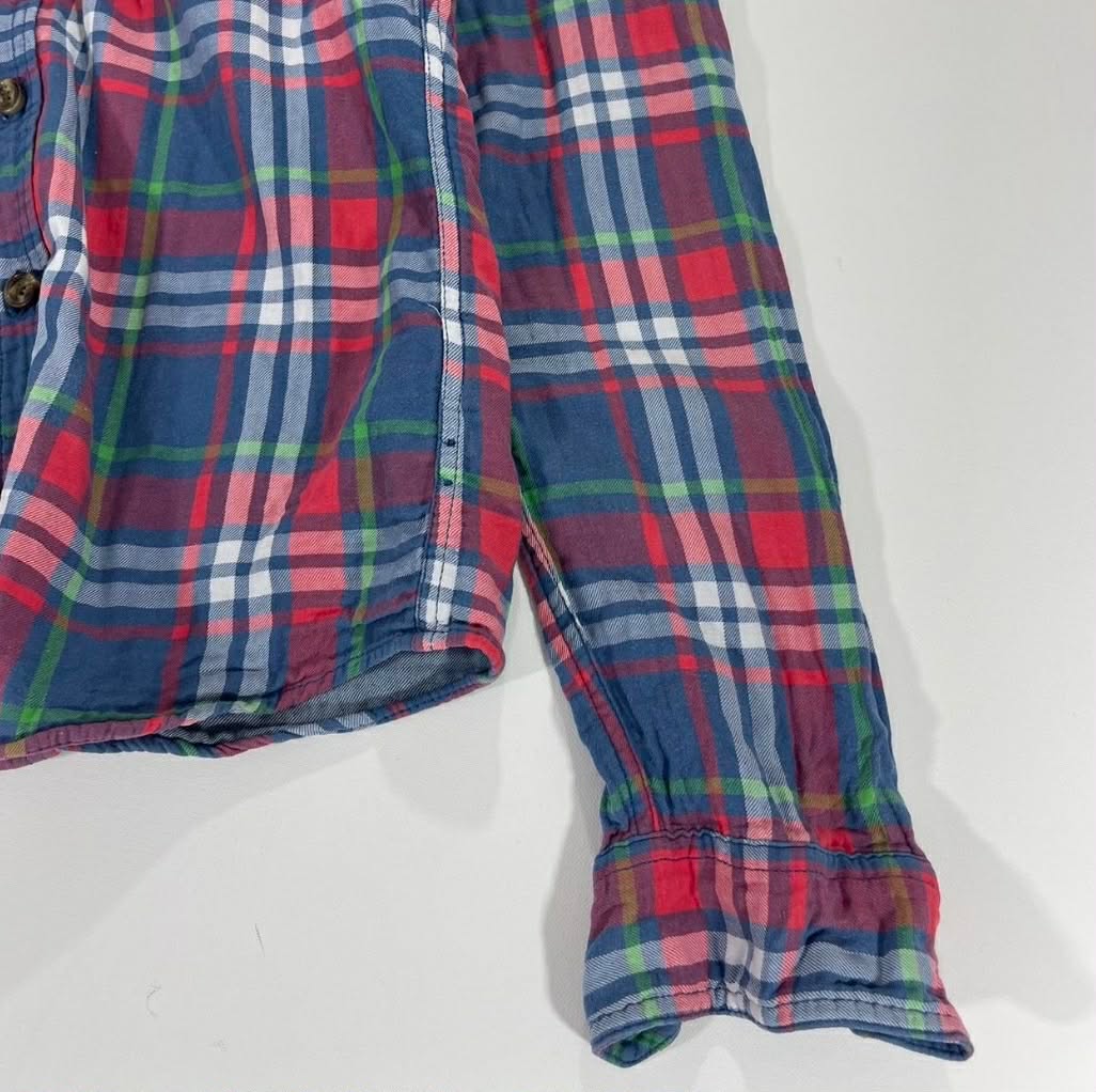 Y2K ABERCROMBIE & FITCH RED+BLUE PLAID BUTTON UP SHIRT (M)