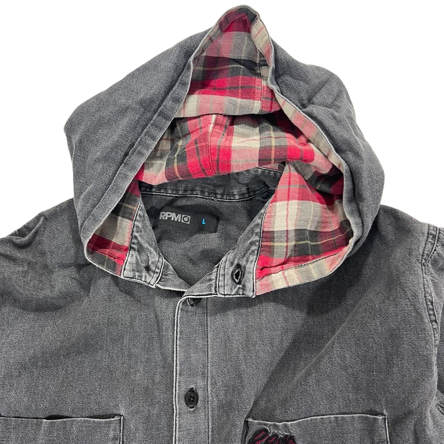 RPM DENIM VIBES BUTTON UP SHIRT WITH HOOD (L)