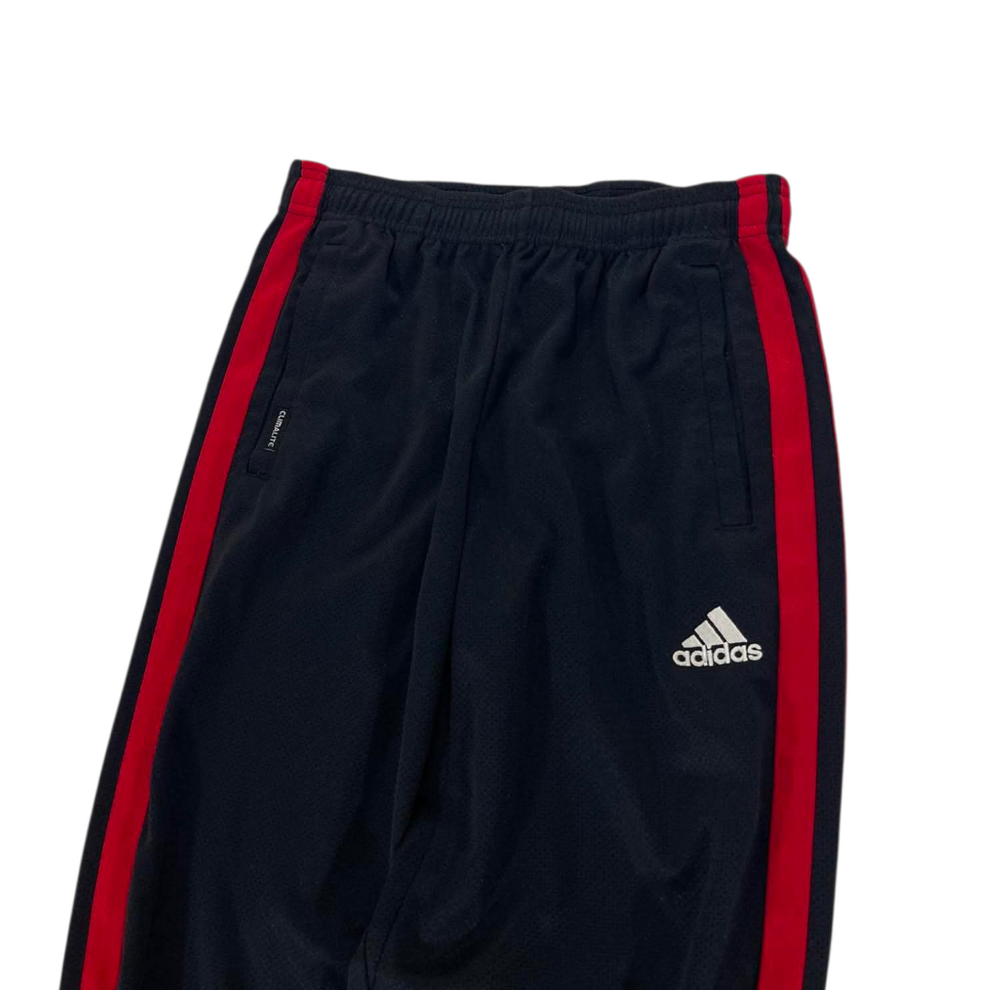 ADIDAS BLACK & RED TRACK PANTS ⁷ (L)