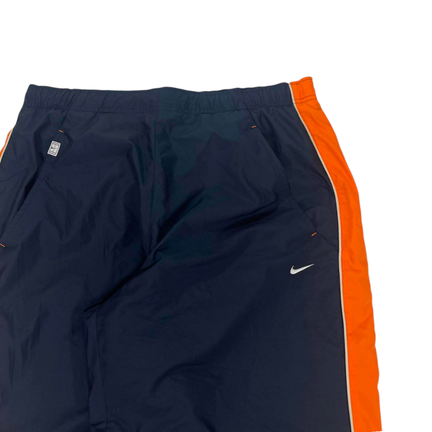 NIKE NAVY BLUE TRACK PANTS WITH ORANGE HIT (L)
