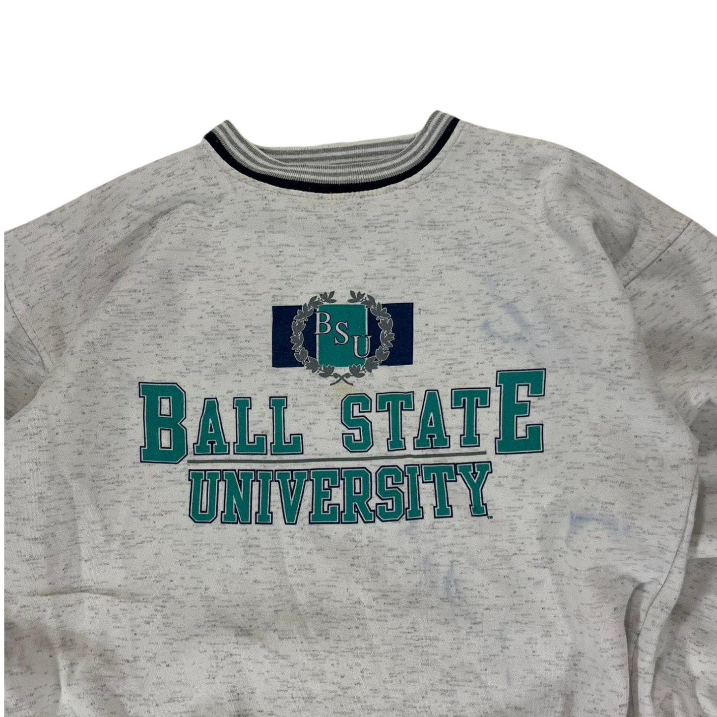 VINTAGE 90S BALL STATE UNIVERSITY GREY CREWNECK SWEATSHIRT (M)
