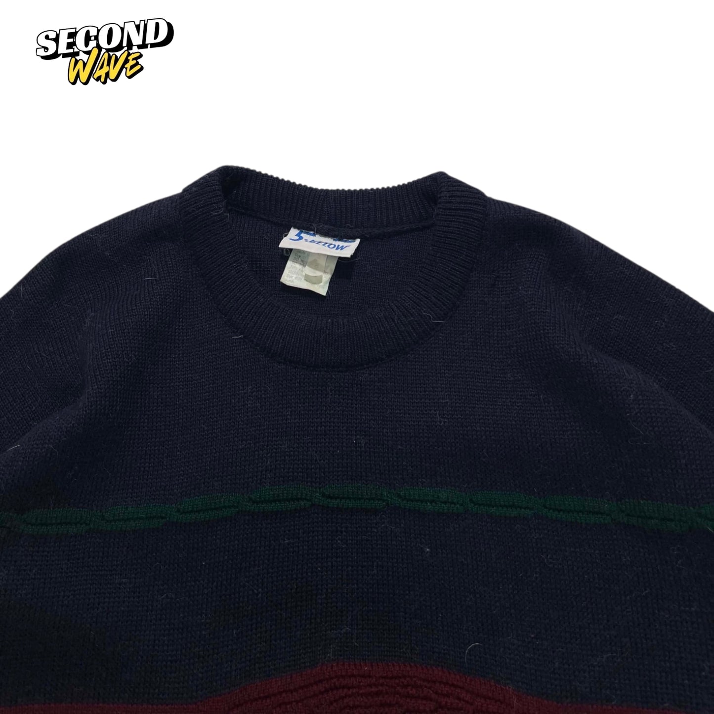 VINTAGE WOOL ACRYLIC NAVY BLUE STRIPED SWEATER (M)