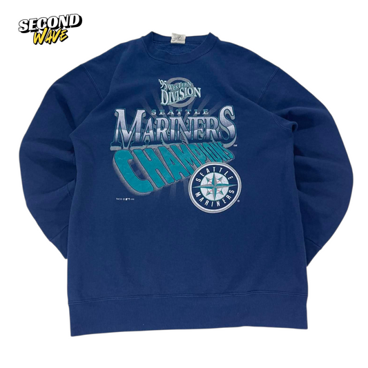 90s SEATTLE MARINERS NAVY CREWNECK SWEATSHIRT (L)