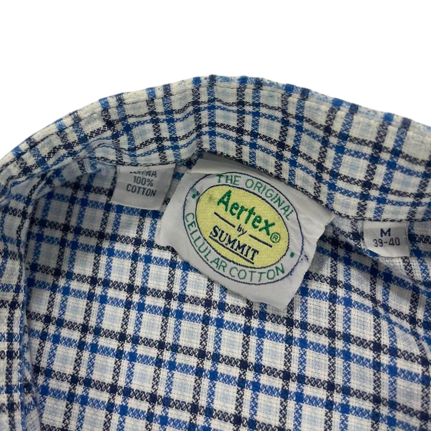 AERTEX BLUE & WHITE PLAID COTTON BUTTON (M)