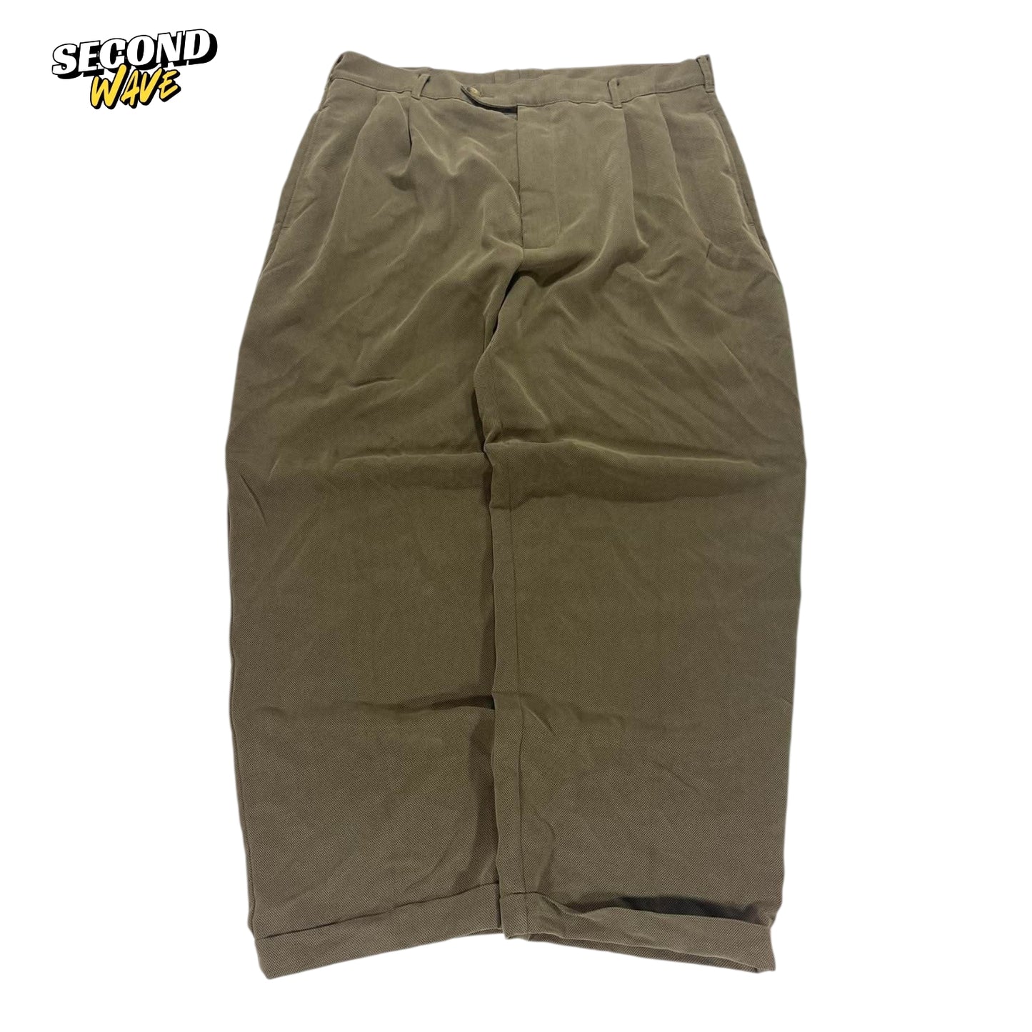 VINTAGE CENARIO KHAKI WIDE LEG TROUSERS (34)