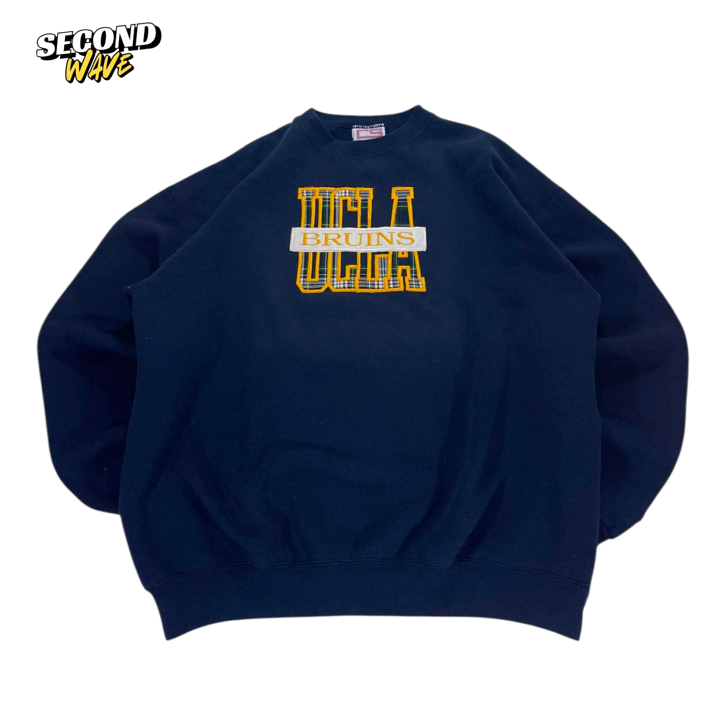 90S UCLA EMBROIDERED BRUINS NAVY CREWNECK (L-XL)