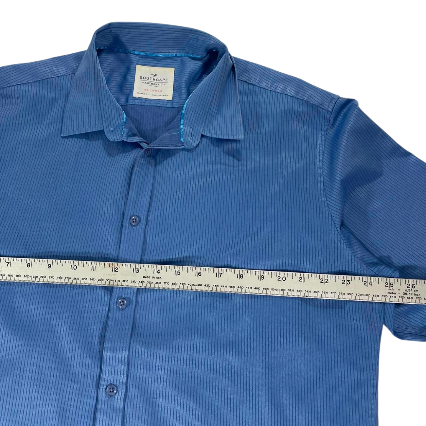 VINTAGE SOUTH CAPE BLUE STRIPED BUTTON UP SHIRT (XXL)
