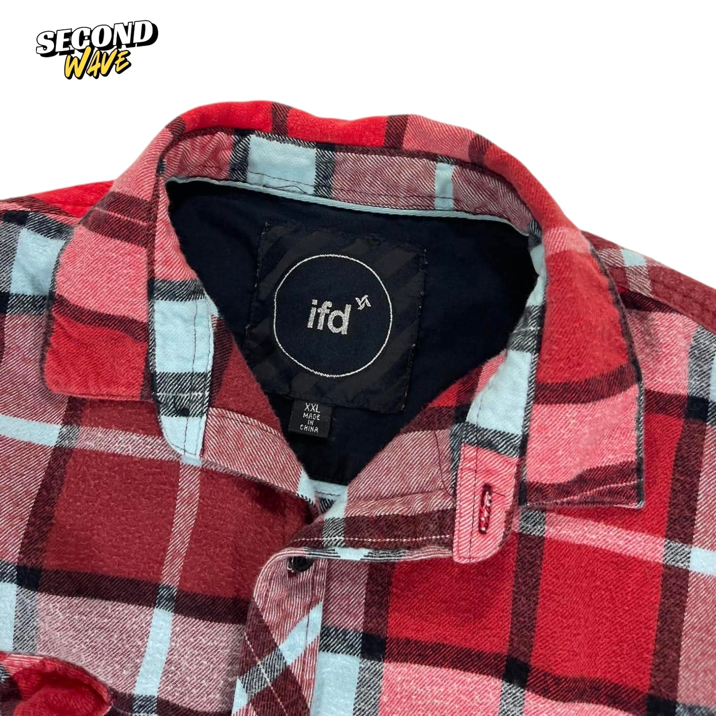 VINTAGE IFD RED PLAID FLANNEL SHIRT (XL)
