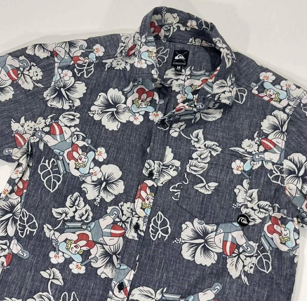 Y2K QUIKSILVER MULTICOLOURED BUTTON UP SHIRT (M)
