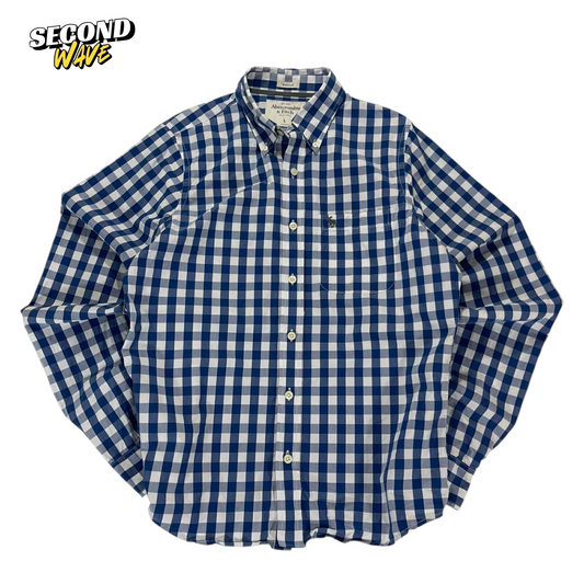 VINTAGE ABERCROMBIE & FITCH BLUE CHECKERED BUTTON UP SHIRT (L)
