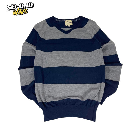 VINTAGE BARKERS NAVY & GREY STRIPED SWEATER (S-M)