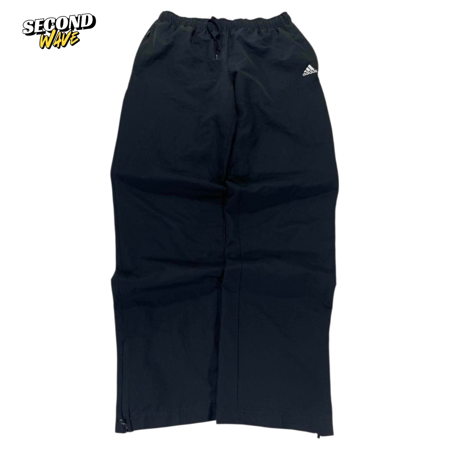 ADIDAS BLACK TRACK PANTS WITH DRAWSTRING WAIST AND POCKETS (XS)