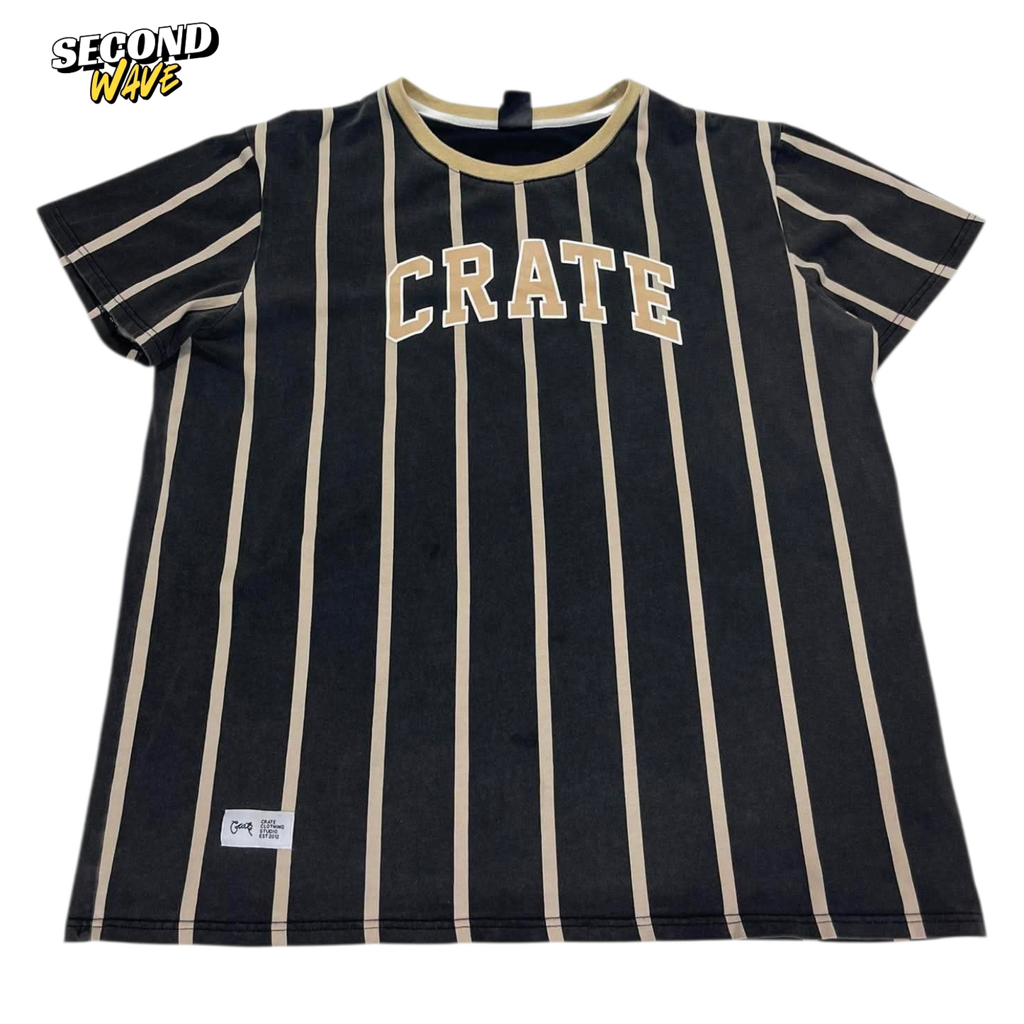 CRATE BLACK AND TAN STRIPED T-SHIRT (L)