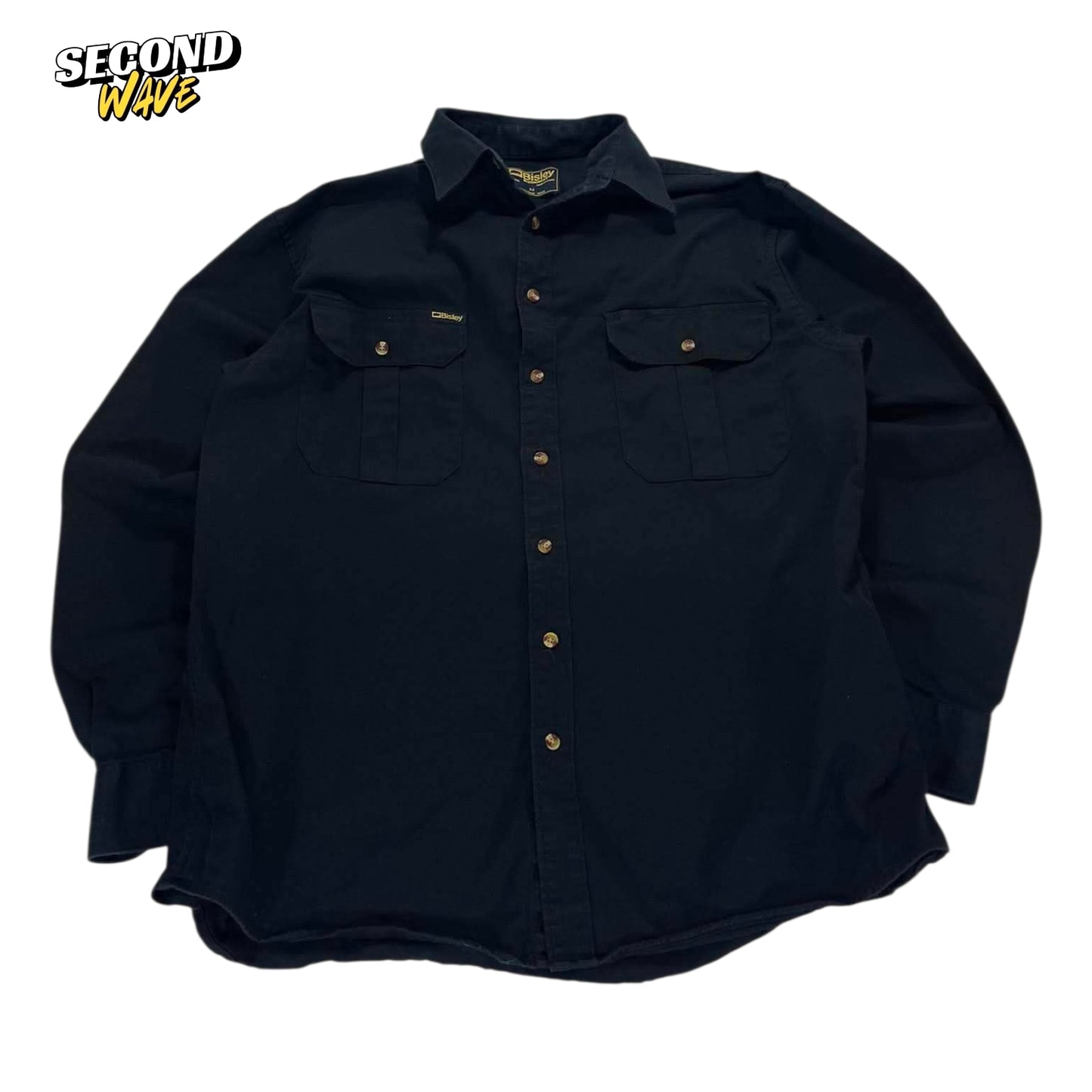 BISLEY BLACK WORKWEAR BUTTON UP (M)