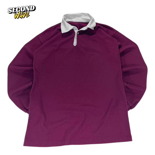 BURGUNDY RUGBY SHIRT WITH WHITE COLLAR (M)