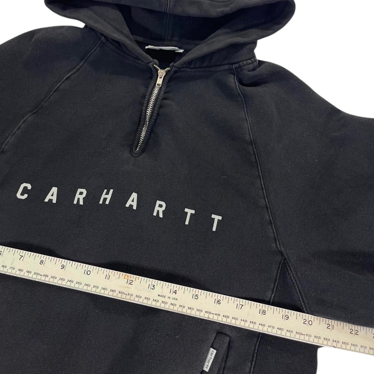 CARHARTT FADED BLACK QUARTER ZIP HOODIE (M)