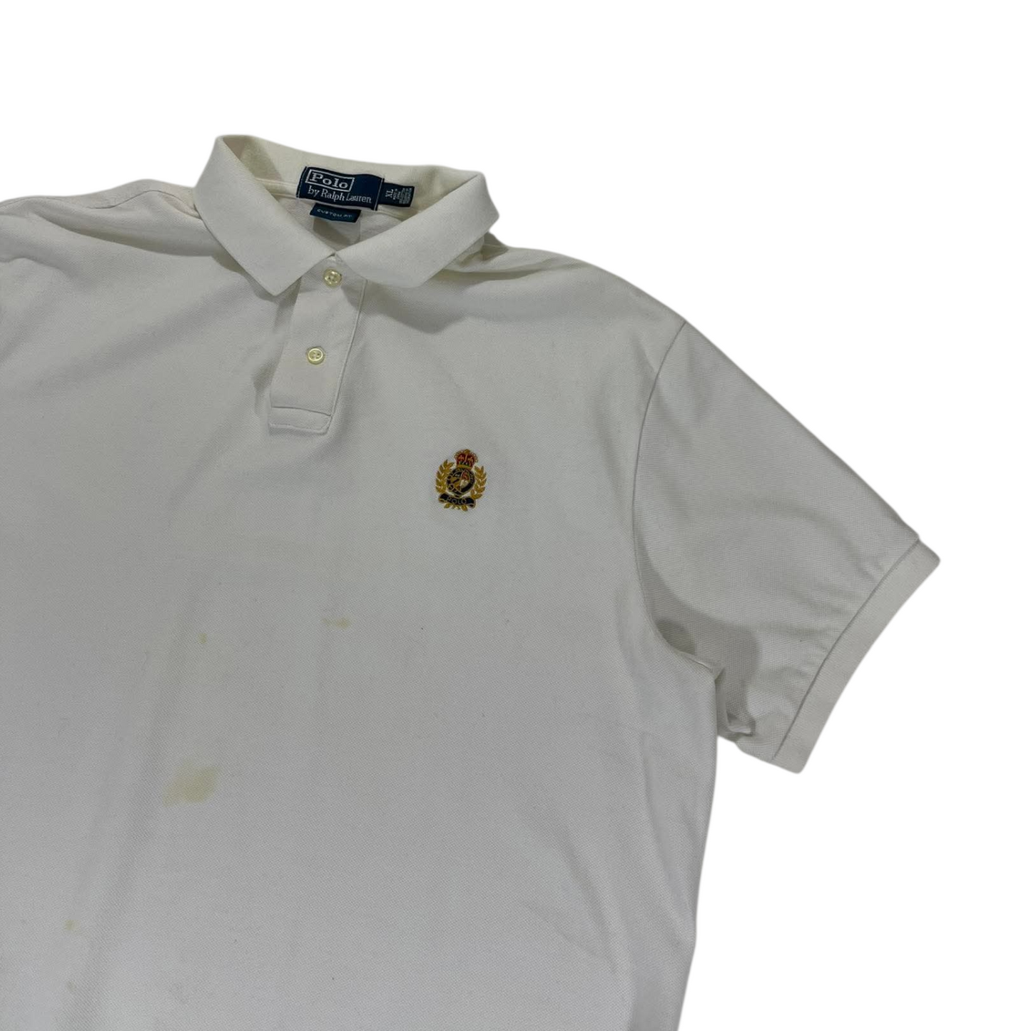 RALPH LAUREN WHITE POLO SHIRT WITH EMBROIDERED CREST (XL)