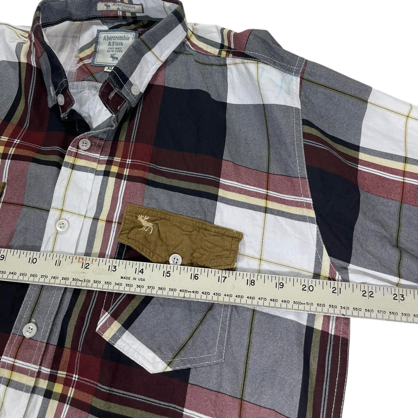 Y2K ABERCROMBIE & FITCH GREY PLAID BUTTON UP SHIRT (L)