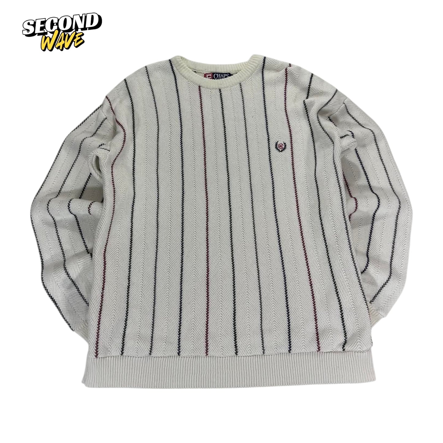 VINTAGE CHAPS RALPH LAUREN CREAM STRIPED SWEATER (M)