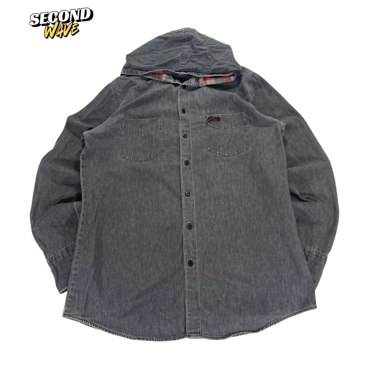 RPM DENIM VIBES BUTTON UP SHIRT WITH HOOD (L)