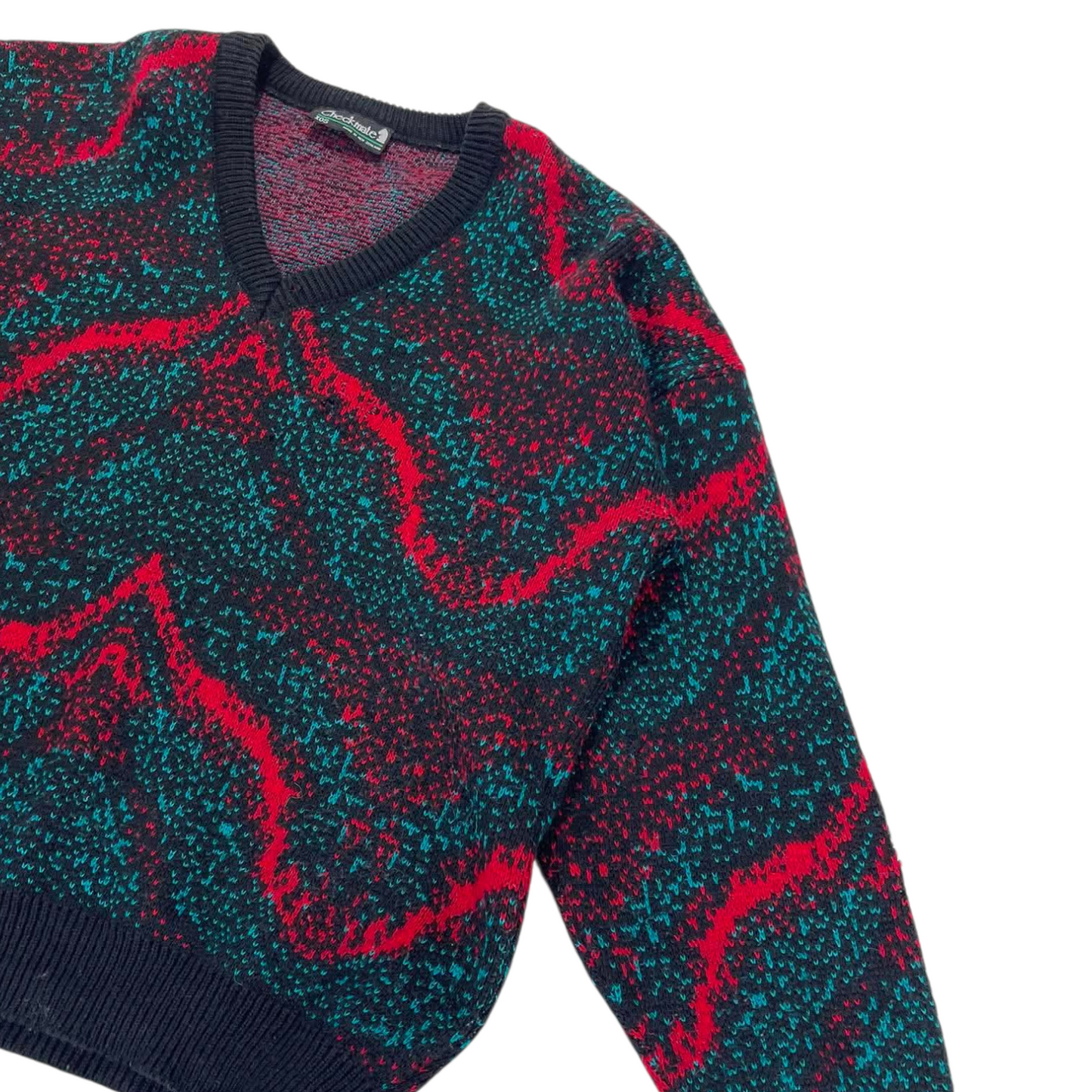 90s CHECKMATE MULTICOLOURED KNIT SWEATER (M)