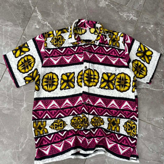 90s A-Z COLLECTION MULTICOLOURED BUTTON UP SHIRT (L)