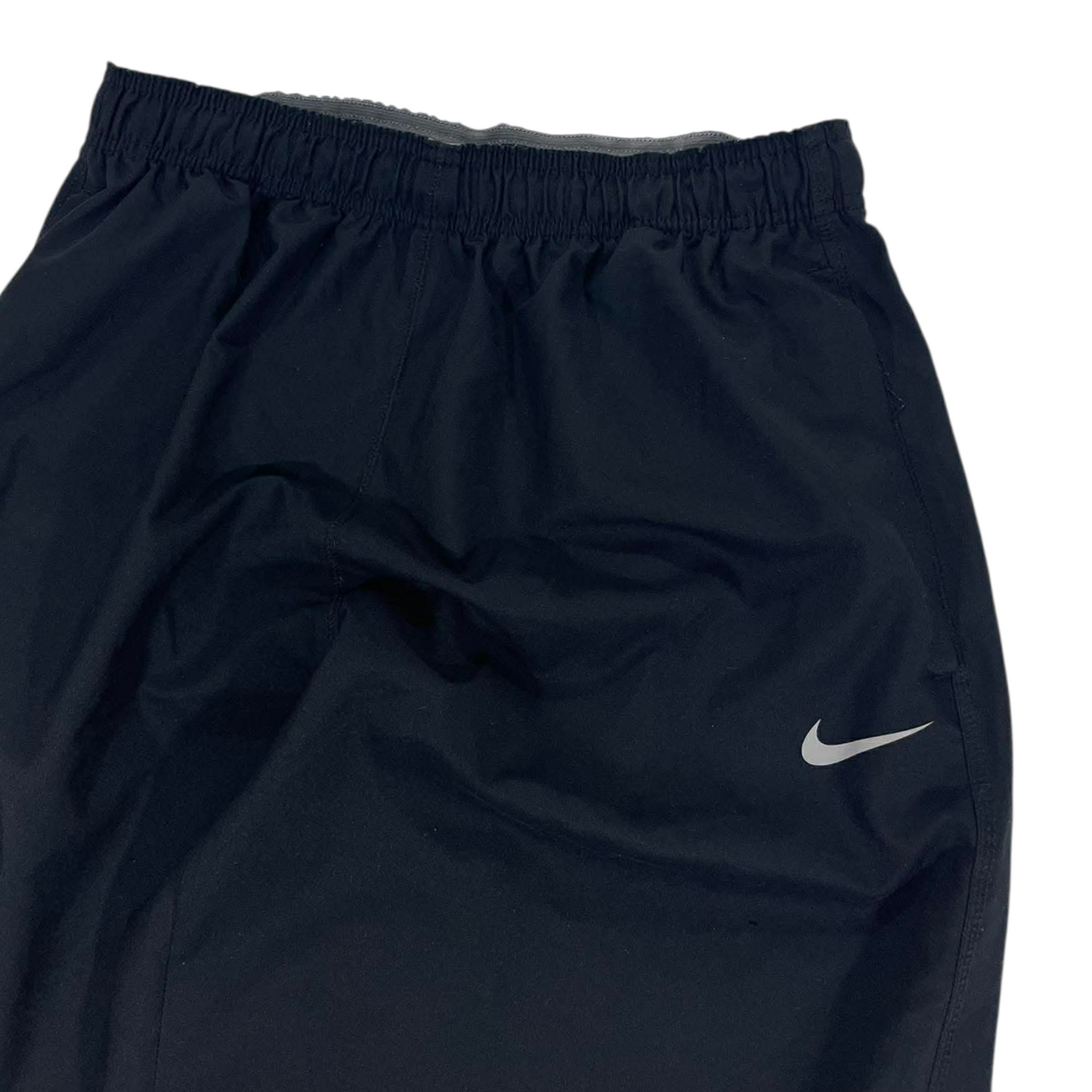VINTAGE BAGGY NIKE BLACK TRACK PANTS WITH SWOOSH AND DRAWSTRING WAIST (L)
