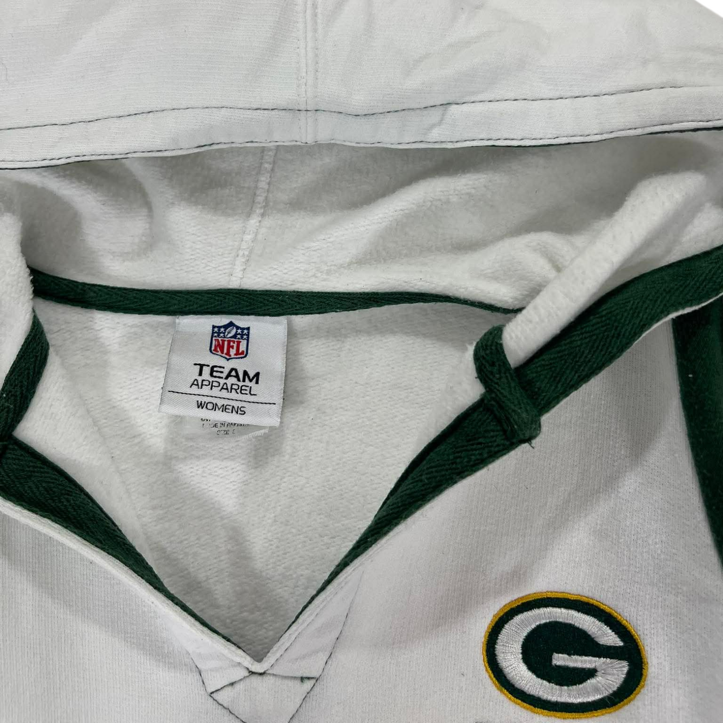 VINTAGE WOMENS GREEN BAY PACKERS WHITE HOODIE (S-M)