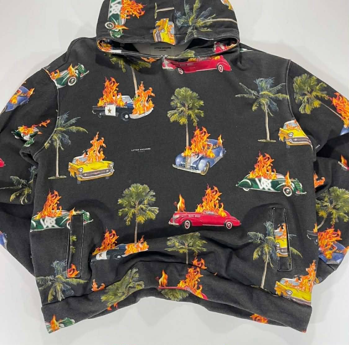 Y2K LIFTED ANCHORS BLACK FLAME CAR HOODIE (L-XXL)
