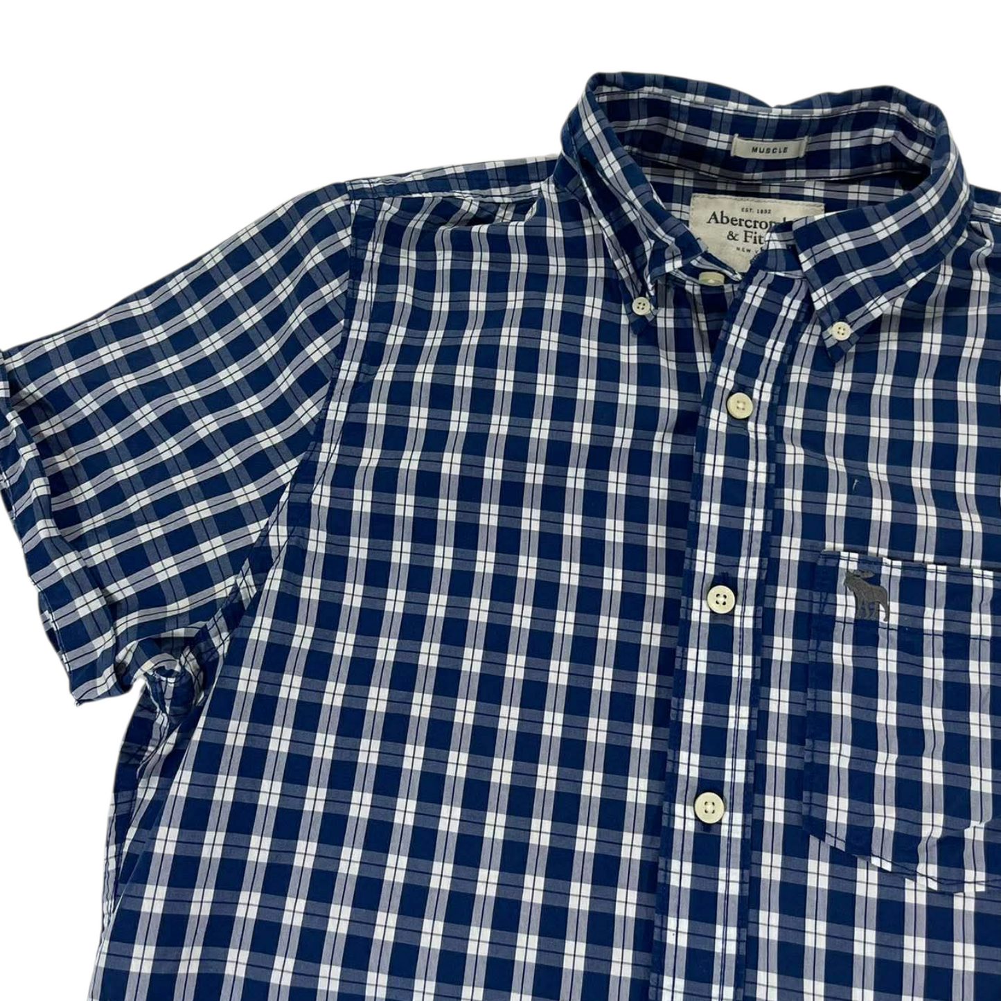 Y2K ABERCROMBIE & FITCH BLUE PLAID BUTTON UP SHIRT (M-L)