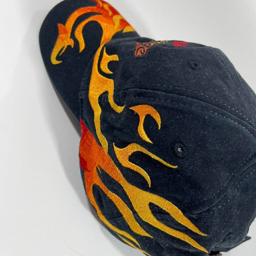 VINTAGE SCHAEFFER ADVANTAGE BLACK FLAME EMBROIDERED BASEBALL CAP