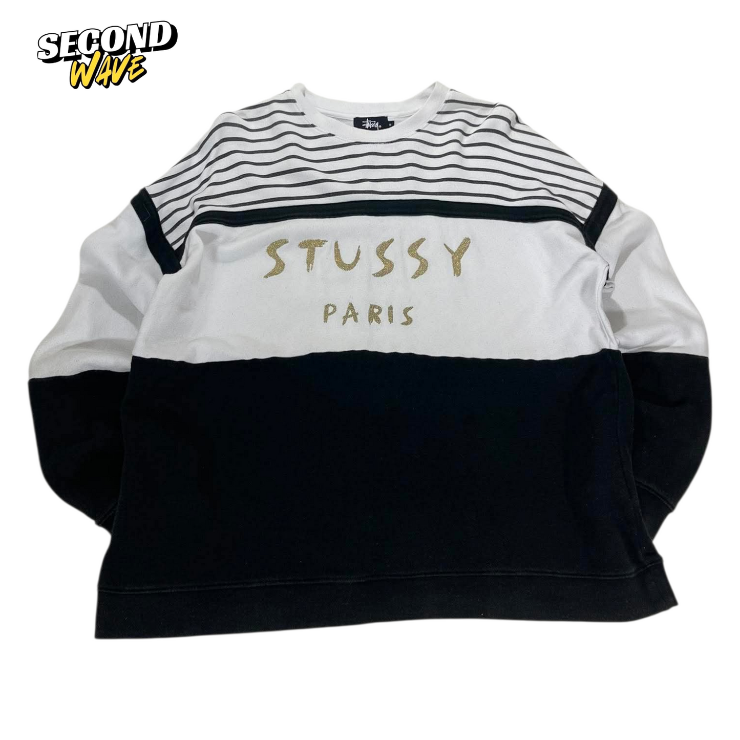 STUSSY PARIS WHITE AND BLACK STRIPED SWEATSHIRT (14)