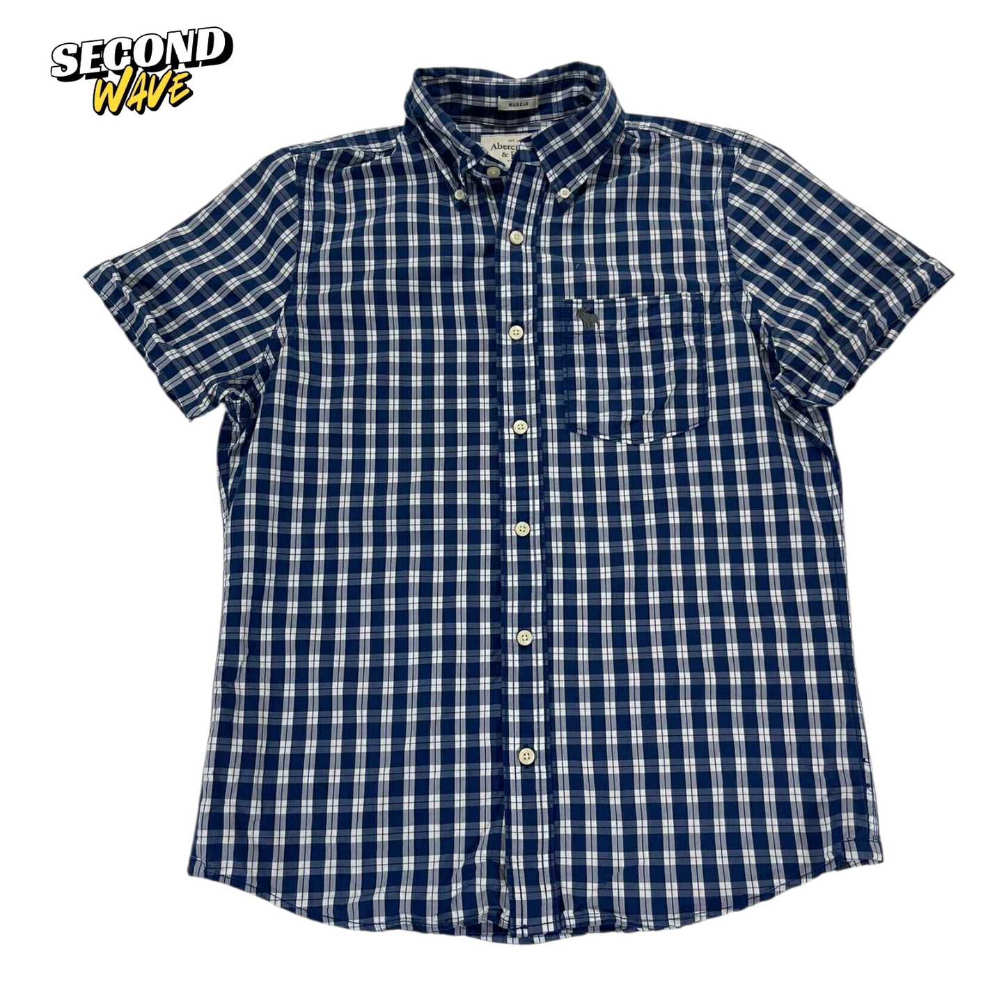 Y2K ABERCROMBIE & FITCH BLUE PLAID BUTTON UP SHIRT (M-L)