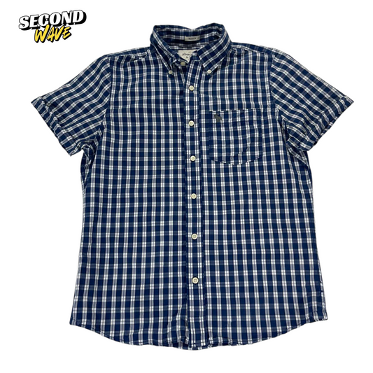 Y2K ABERCROMBIE & FITCH BLUE PLAID BUTTON UP SHIRT (M-L)