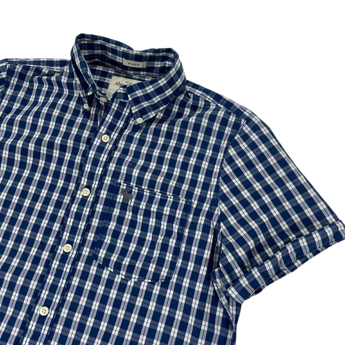 Y2K ABERCROMBIE & FITCH BLUE PLAID BUTTON UP SHIRT (M-L)