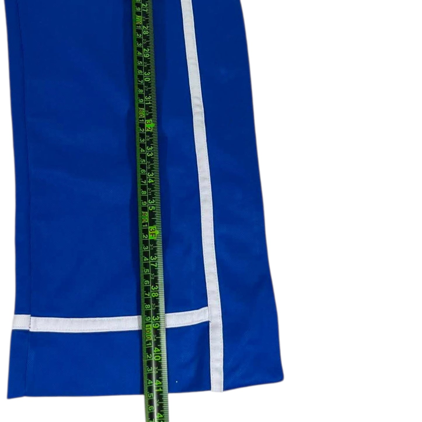 NIKE BLUE SNAP ON TRACK PANTS WITH WHITE STRIPES AND BUTTON FLY (S)