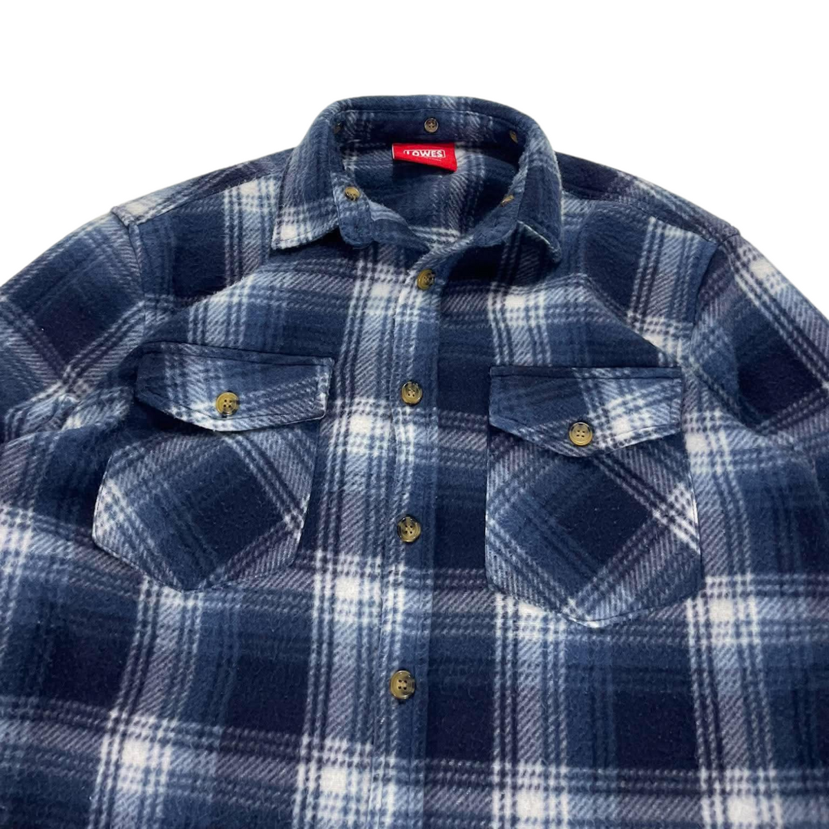 LOWES AUSTRALIA BLUE & WHITE PLAID FLANNEL (S, FITS LIKE M - L)