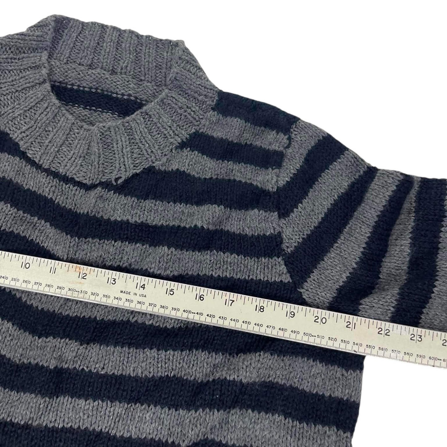 SOFT NAVY & GREY STRIPED SWEATER (M)