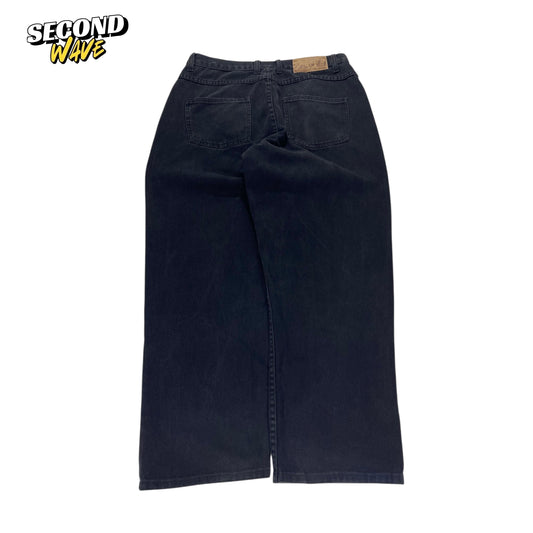 VINTAGE 100% BLACK DENIM WIDE LEG PANTS (32)