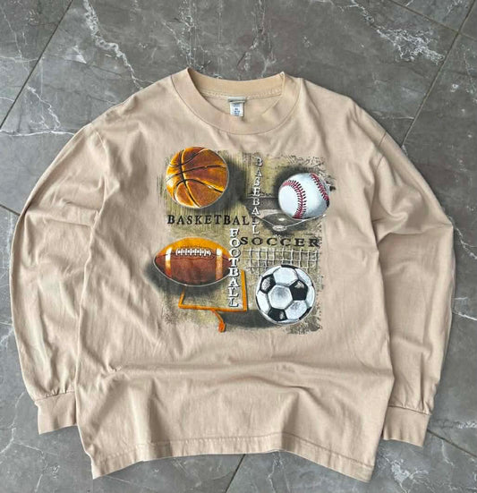90s SPORTS GRAPHIC BASKETBALL, SOCCER LONG SLEEVED SHIRT (M-L)