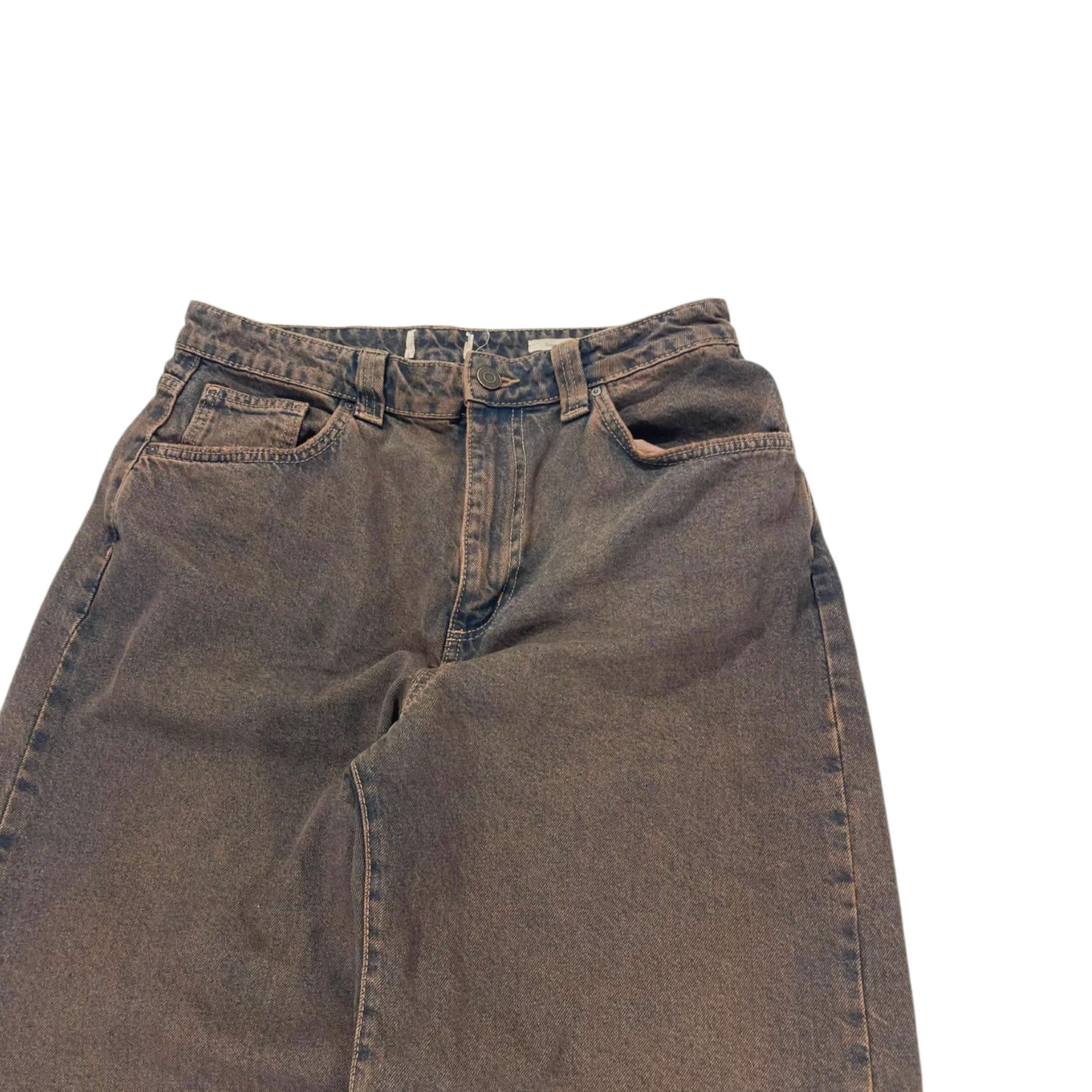 BAGGY WIDE LEG FADED DENIM JEANS (30)