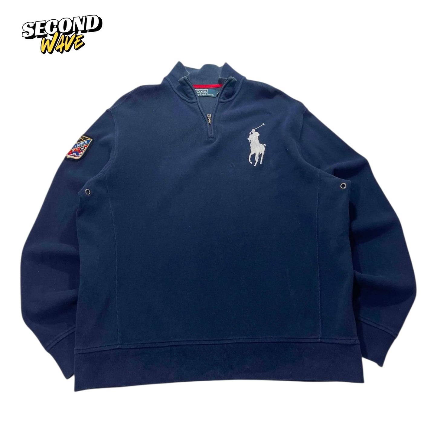 VINTAGE BIG PONY POLO RALPH LAUREN NAVY BLUE QUARTER ZIP (L)