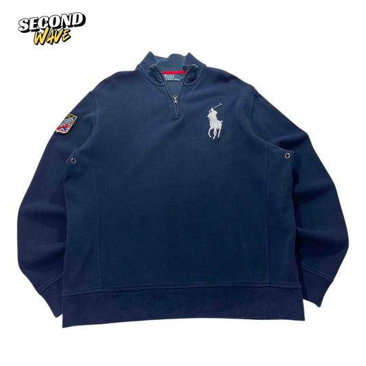 VINTAGE BIG PONY POLO RALPH LAUREN NAVY BLUE QUARTER ZIP (L)